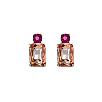 Amber and Pink Mini Gem Earring in Antique Gold