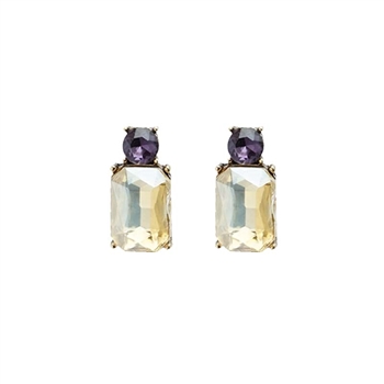Amber and Amethyst Mini Gem Earring in Antique Gold