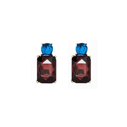 Burgundy and Petrol Mini Gem Earring in Antique Gold