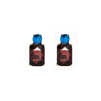 Burgundy and Petrol Mini Gem Earring in Antique Gold