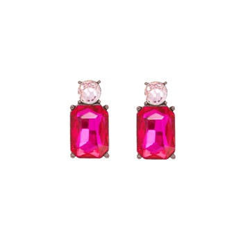 Hot Pink and Light Pink Mini Gem Earrings in Antique Gold