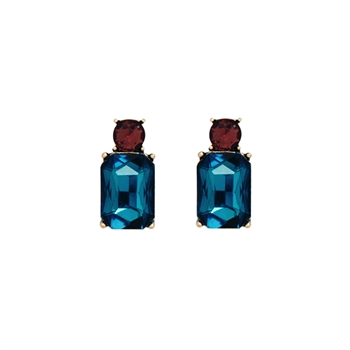 Petrol and Burgundy Mini Gem Earring in Antique Gold