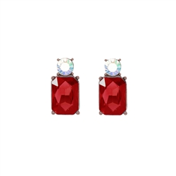 Red and Aurora Borealis Mini Gem Earring in Antique Gold