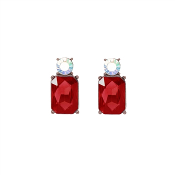 Red and Aurora Borealis Mini Gem Earring in Antique Gold