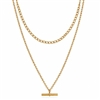 Twin Curb Chain T-bar Necklace in Gold