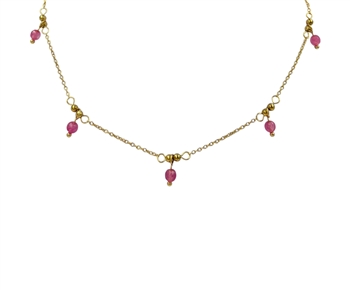 Natural Stone and Ball Necklace in Pink