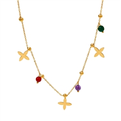 Drop Flower and Bead Necklace