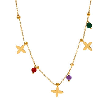 Drop Flower and Bead Necklace
