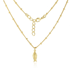 Fish Pendant Necklace in Gold & Crystal Quartz