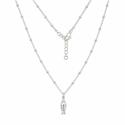 Fish Pendant Necklace in Silver & Crystal Quartz