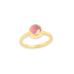Faceted Stone Ring in 18K Gold Plate & Pink Chalcedony